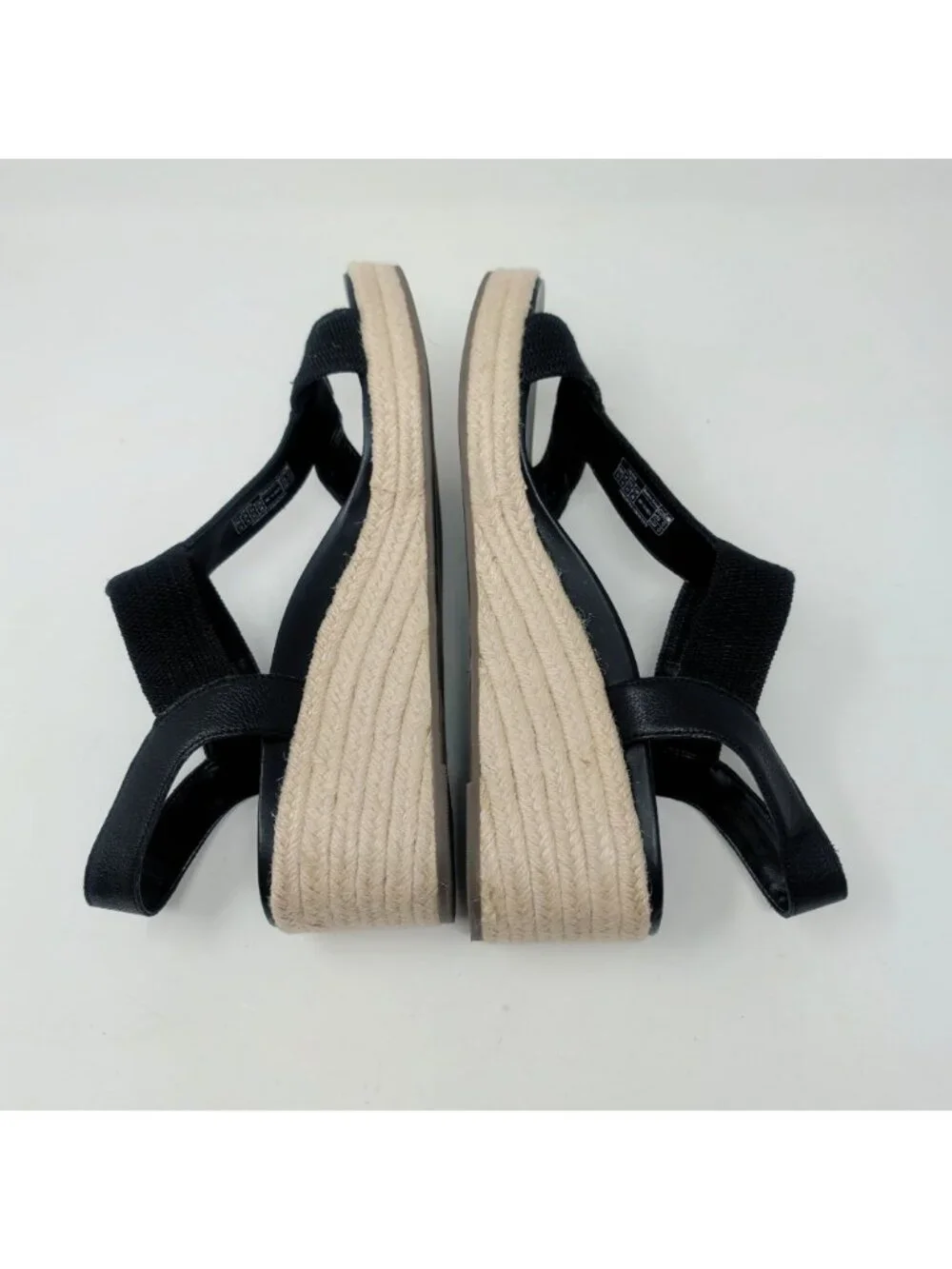 Vionic Espadrilles 12 Black Leather Wedge Platform Calera